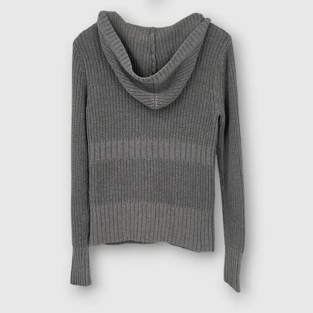 Y2k Aeropostale Gray Knit Hooded Cardigan Button Front Sweater Women’s Large - Picture 2 of 5